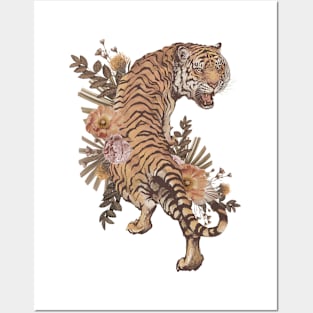 Vintage Tiger Muted Neutral Colors Posters and Art